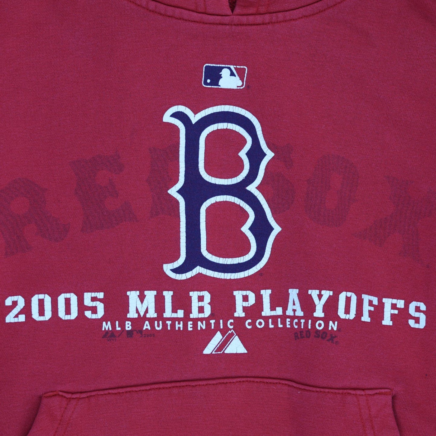 Majestic Boston Red Sox 2005 MLB Playoffs Vintage Sports Hoodie Red Large Cotton Blend