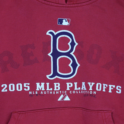 Majestic Boston Red Sox 2005 MLB Playoffs Vintage Sports Hoodie Red Large Cotton Blend