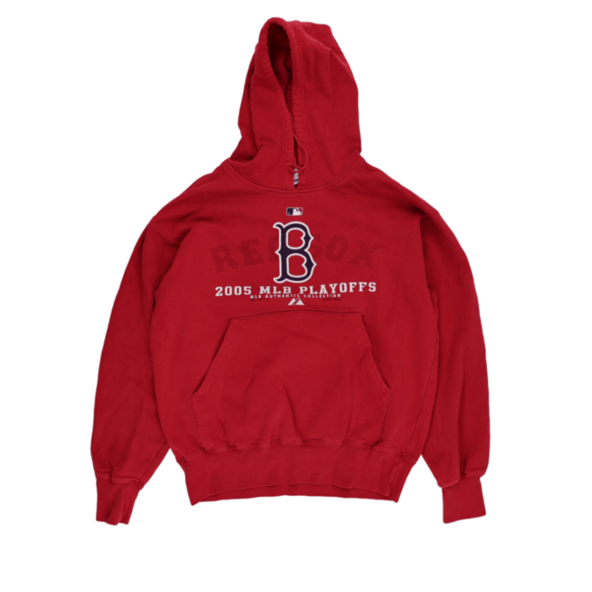 Majestic Boston Red Sox 2005 MLB Playoffs Vintage Sports Hoodie Red Large Cotton Blend