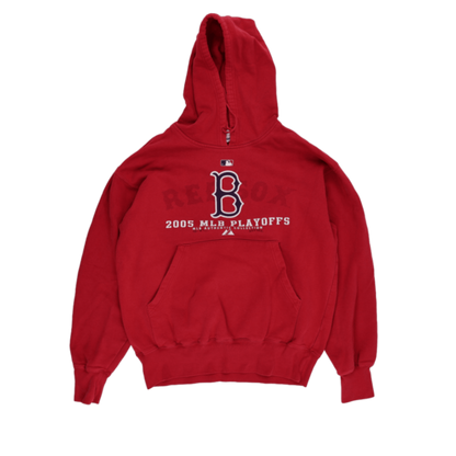 Majestic Boston Red Sox 2005 MLB Playoffs Vintage Sports Hoodie Red Large Cotton Blend