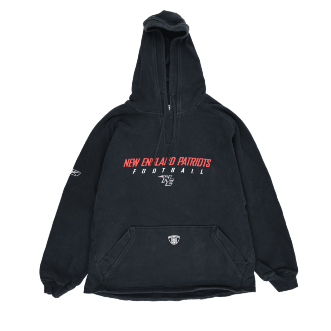 Reebok Vintage Black Pullover Hoodie Men Size L Cotton Blend Hooded New England Patriots Football