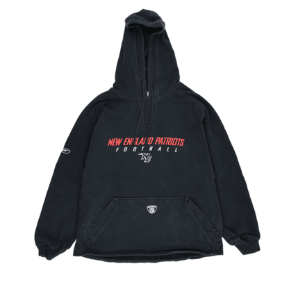 Reebok Vintage Black Pullover Hoodie Men Size L Cotton Blend Hooded New England Patriots Football