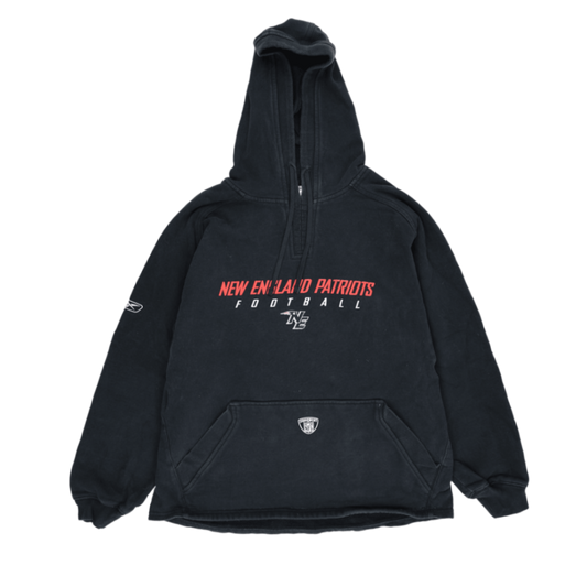 Reebok Vintage Black Pullover Hoodie Men Size L Cotton Blend Hooded New England Patriots Football