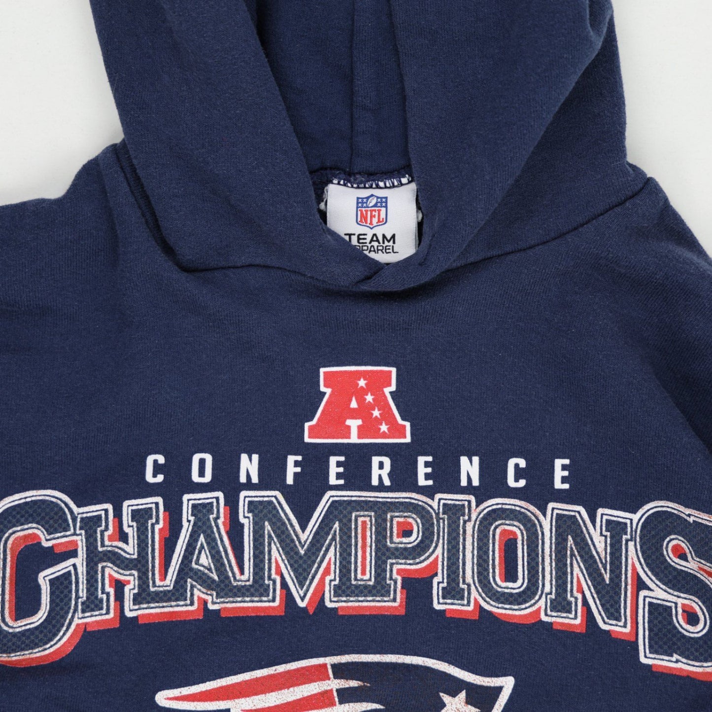 NFL Team Apparel New England Patriots AFC Champions Pullover Hoodie Navy Large Cotton Blend Vintage