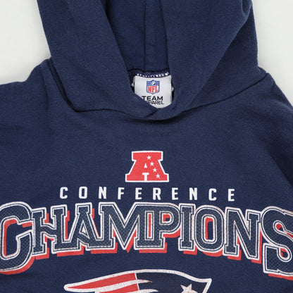NFL Team Apparel New England Patriots AFC Champions Pullover Hoodie Navy Large Cotton Blend Vintage