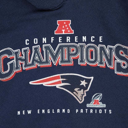 NFL Team Apparel New England Patriots AFC Champions Pullover Hoodie Navy Large Cotton Blend Vintage