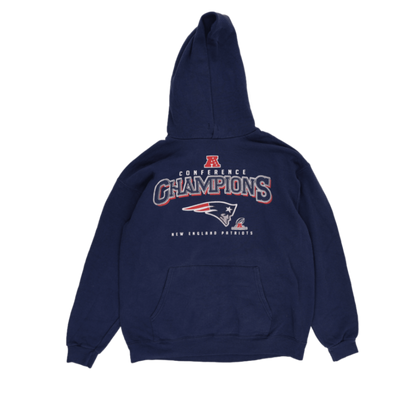 NFL Team Apparel New England Patriots AFC Champions Pullover Hoodie Navy Large Cotton Blend Vintage