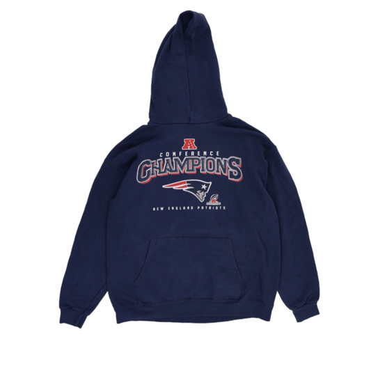 NFL Team Apparel New England Patriots AFC Champions Pullover Hoodie Navy Large Cotton Blend Vintage
