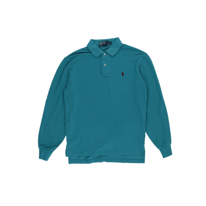 Ralph Lauren Classic Polo Long Sleeve Shirt Teal Small Cotton