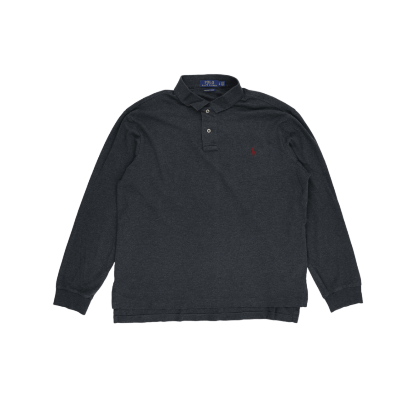 Ralph Lauren Long Sleeve Polo Shirt Charcoal Grey Large Pima Cotton Smart Casual