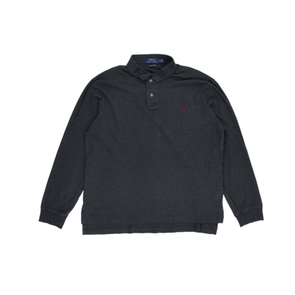 Ralph Lauren Long Sleeve Polo Shirt Charcoal Grey Large Pima Cotton Smart Casual