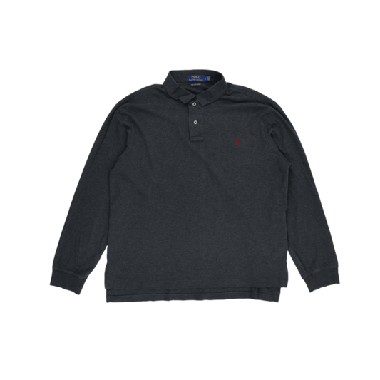 Ralph Lauren Long Sleeve Polo Shirt Charcoal Grey Large Pima Cotton Smart Casual