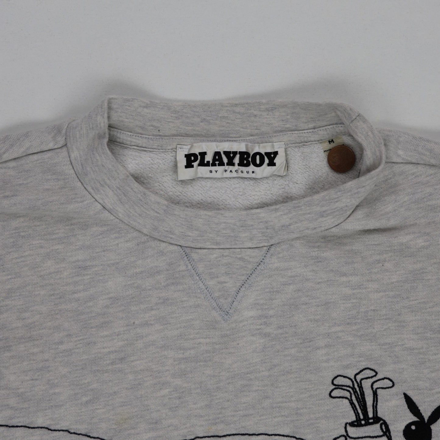 Playboy by Pacsun Vintage Grey Pullover Knit Sweatshirt Unisex Medium Cotton Blend Crew Neck