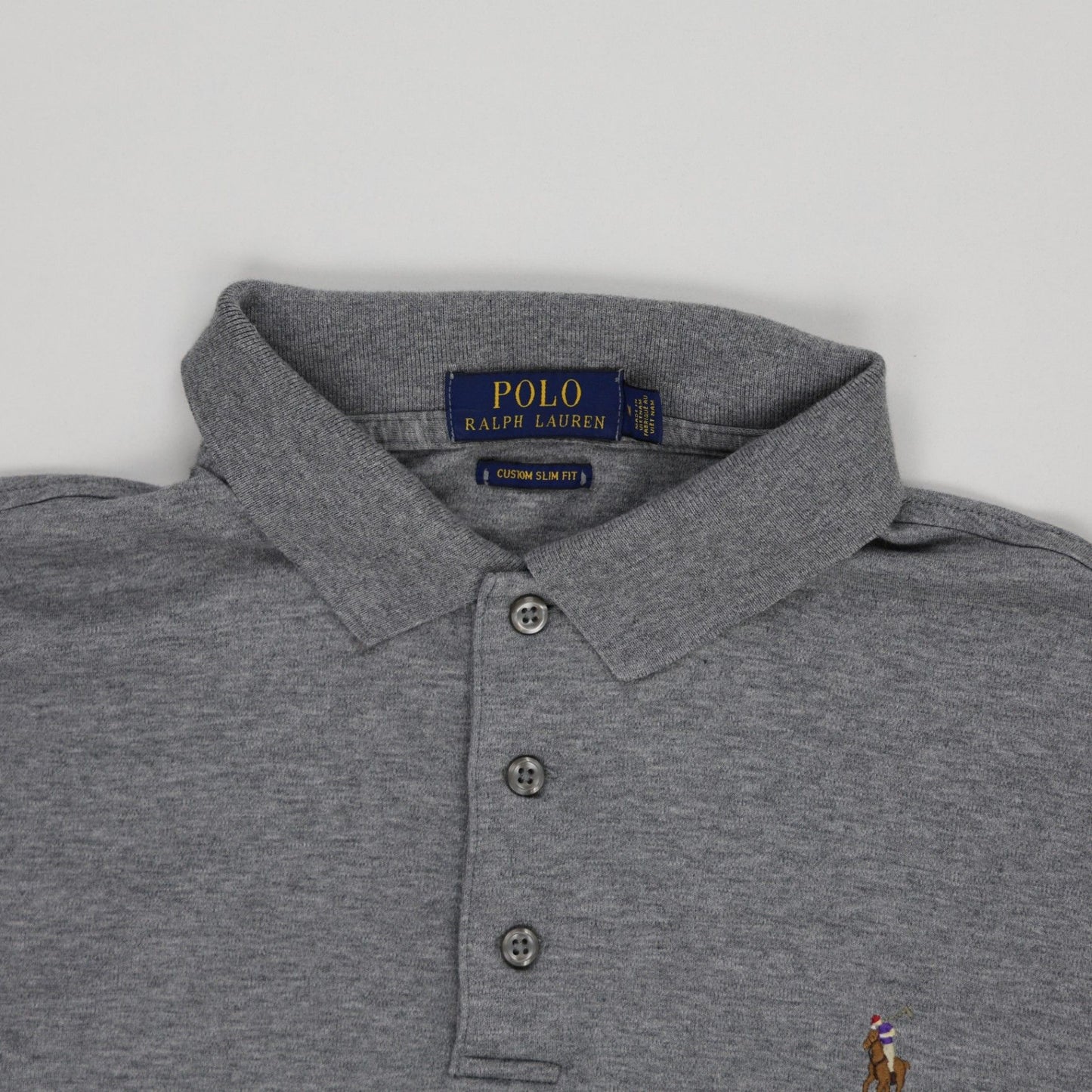 Ralph Lauren Long Sleeve Polo Shirt Grey Large 100 Cotton Mens