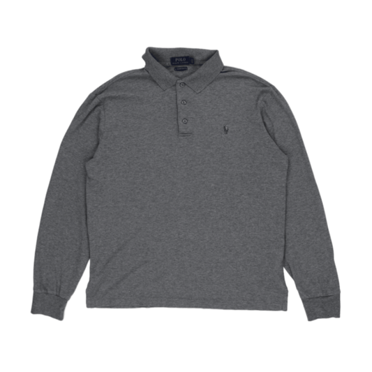 Ralph Lauren Long Sleeve Polo Shirt Grey Large 100 Cotton Mens
