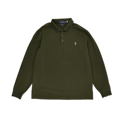 Ralph Lauren Olive Green Long Sleeve Polo Shirt XL Stretch Mesh Cotton