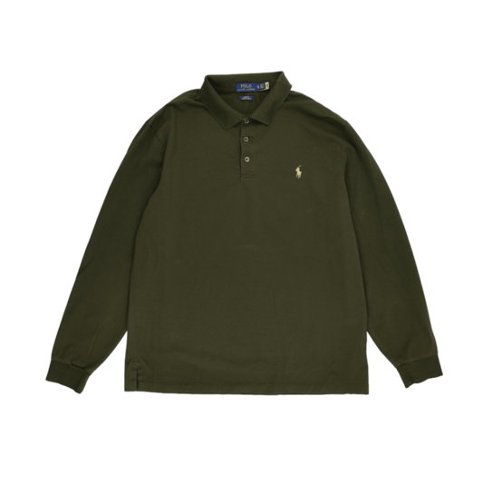 Ralph Lauren Olive Green Long Sleeve Polo Shirt XL Stretch Mesh Cotton