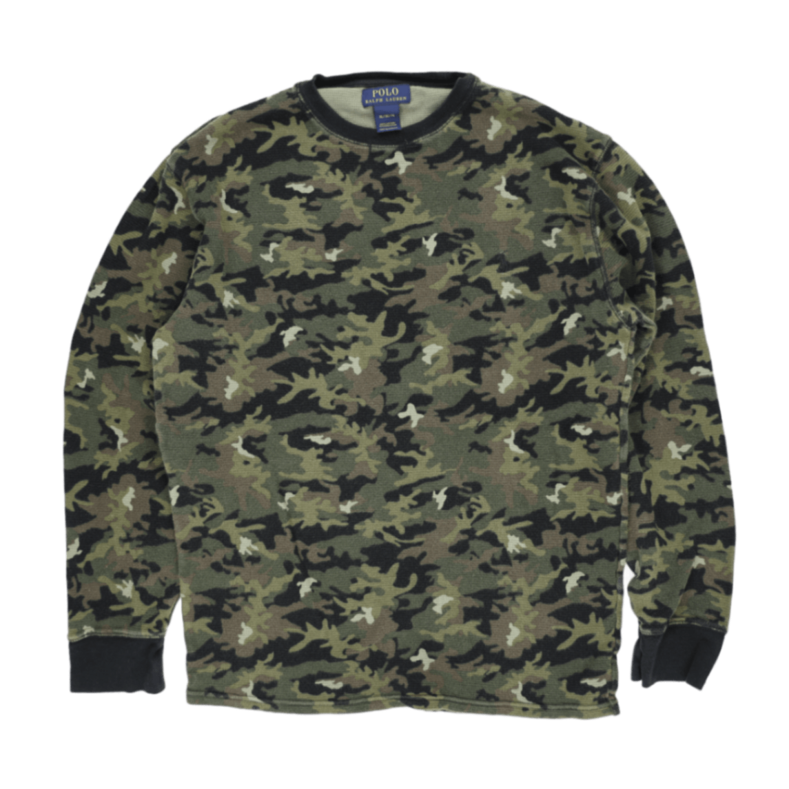 Polo Ralph Lauren Army Green Black Camouflage Crew Neck Long Sleeve Sweatshirt XL 100 Percent Cotton