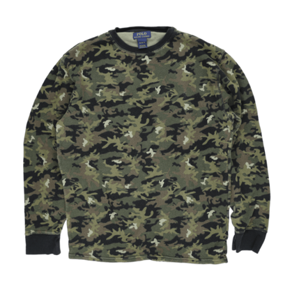 Polo Ralph Lauren Army Green Black Camouflage Crew Neck Long Sleeve Sweatshirt XL 100 Percent Cotton