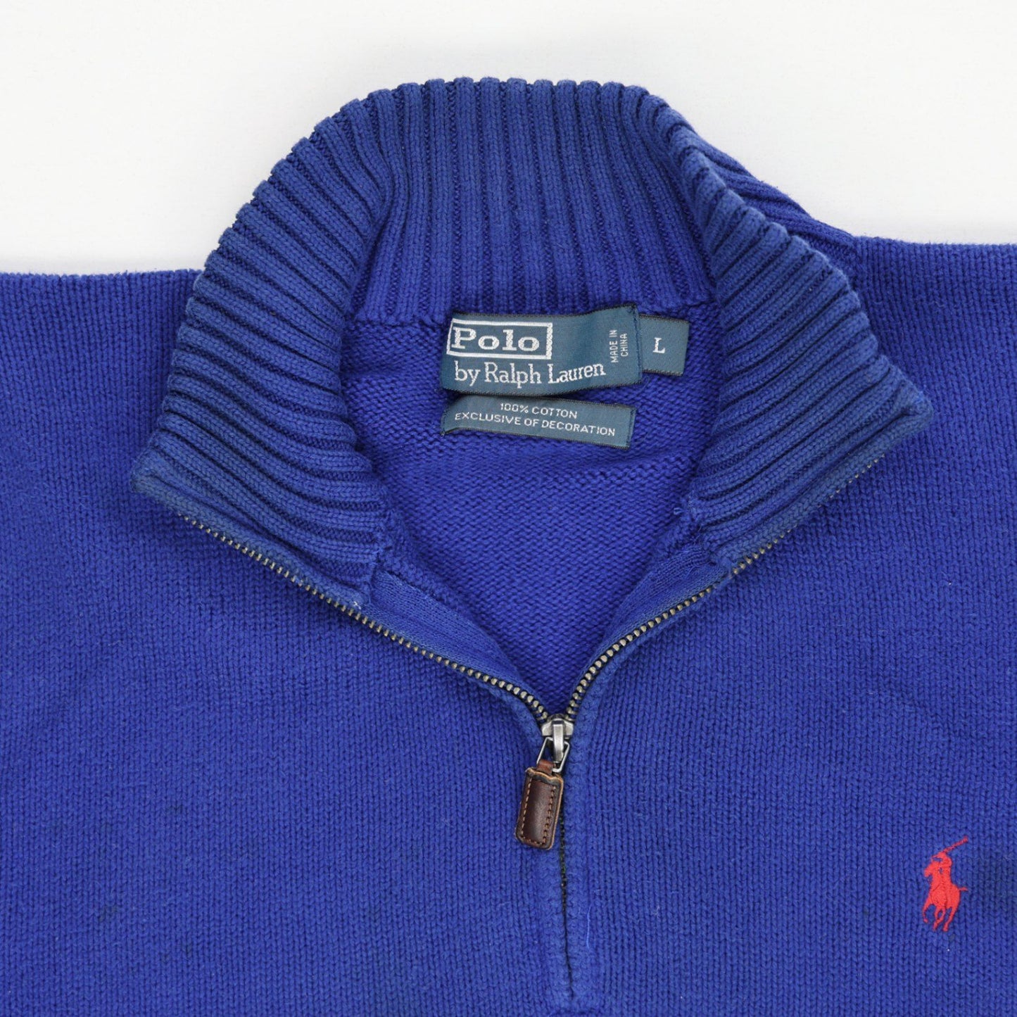 Ralph Lauren Half Zip Jumper Blue Large Cotton High Neck Collar