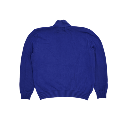 Ralph Lauren Half Zip Jumper Blue Large Cotton High Neck Collar