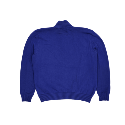 Ralph Lauren Half Zip Jumper Blue Large Cotton High Neck Collar