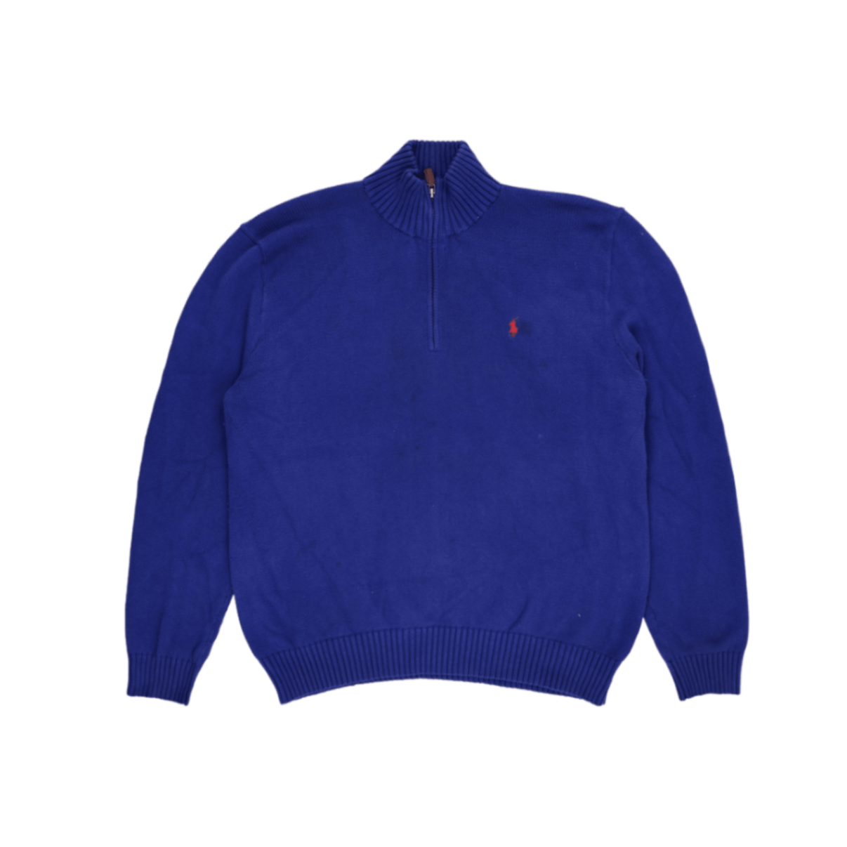 Ralph Lauren Half Zip Jumper Blue Large Cotton High Neck Collar