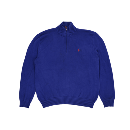Ralph Lauren Half Zip Jumper Blue Large Cotton High Neck Collar