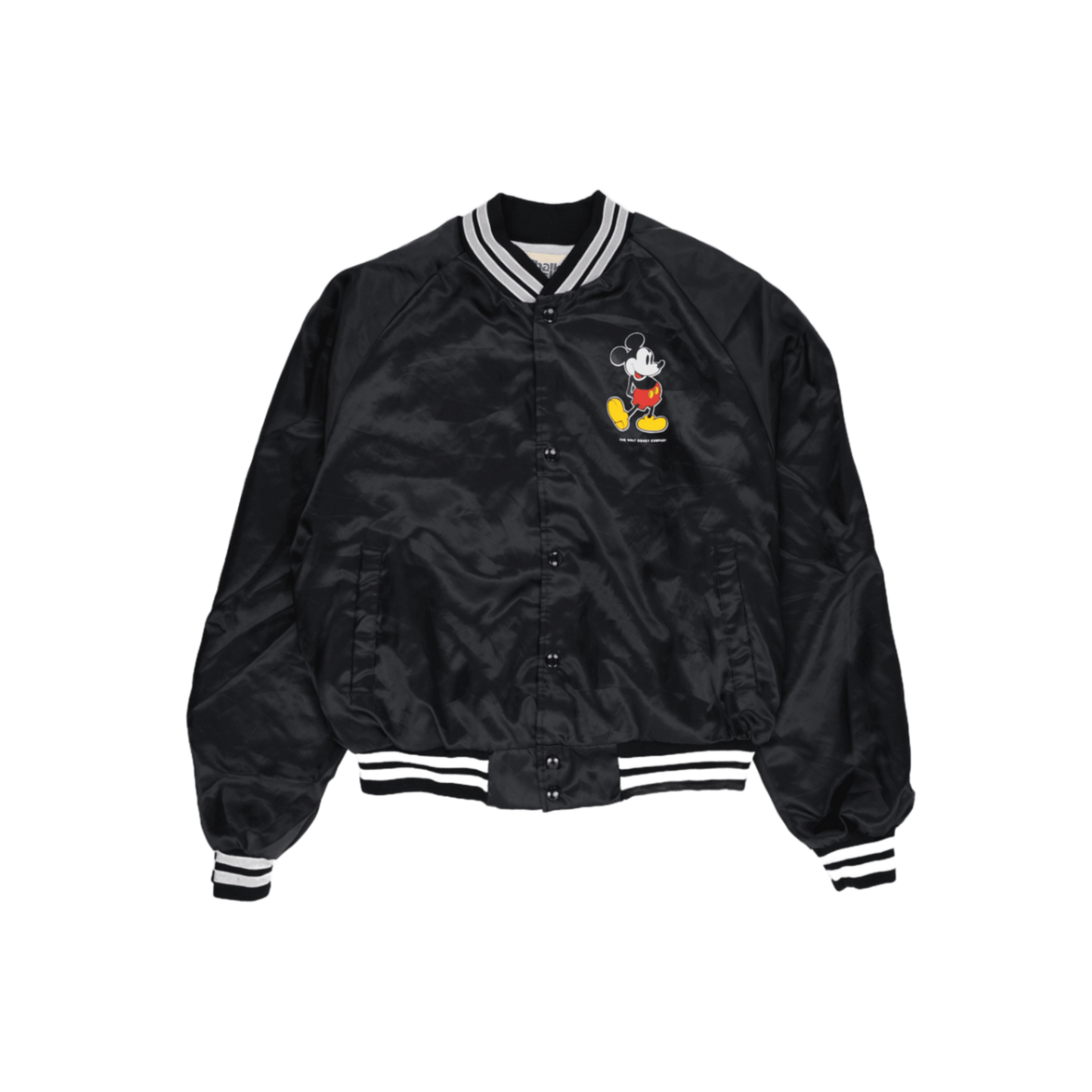 Chalk Line Vintage Disney Mickey Mouse Satin Varsity Bomber Jacket Black Medium