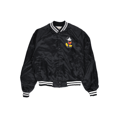 Chalk Line Vintage Disney Mickey Mouse Satin Varsity Bomber Jacket Black Medium