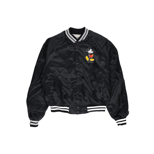 Chalk Line Vintage Disney Mickey Mouse Satin Varsity Bomber Jacket Black Medium