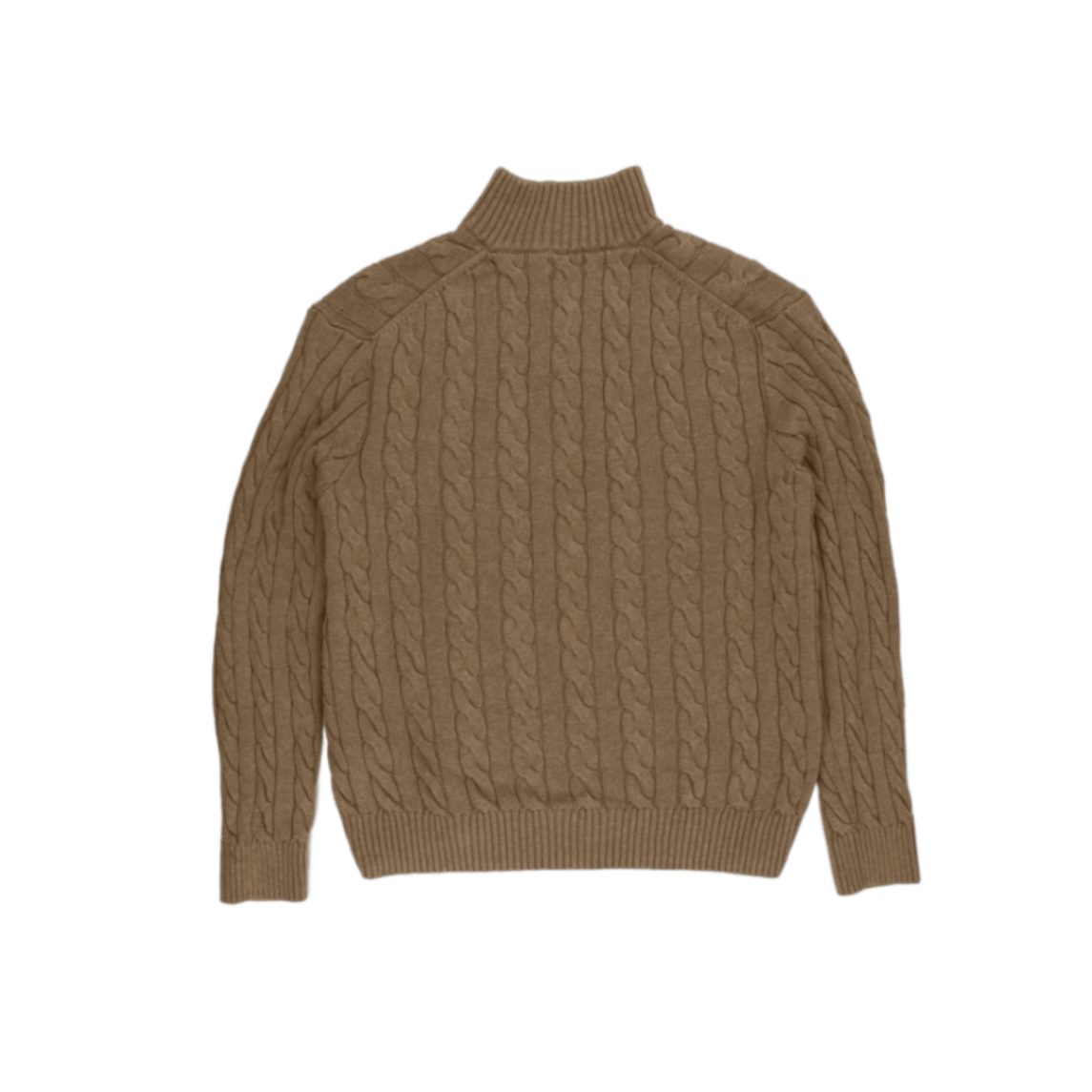 Polo Ralph Lauren XL Beige Cable Knit 1/4 Zip Mock Neck Jumper Cotton Wool Blend