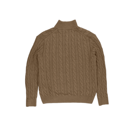 Polo Ralph Lauren XL Beige Cable Knit 1/4 Zip Mock Neck Jumper Cotton Wool Blend
