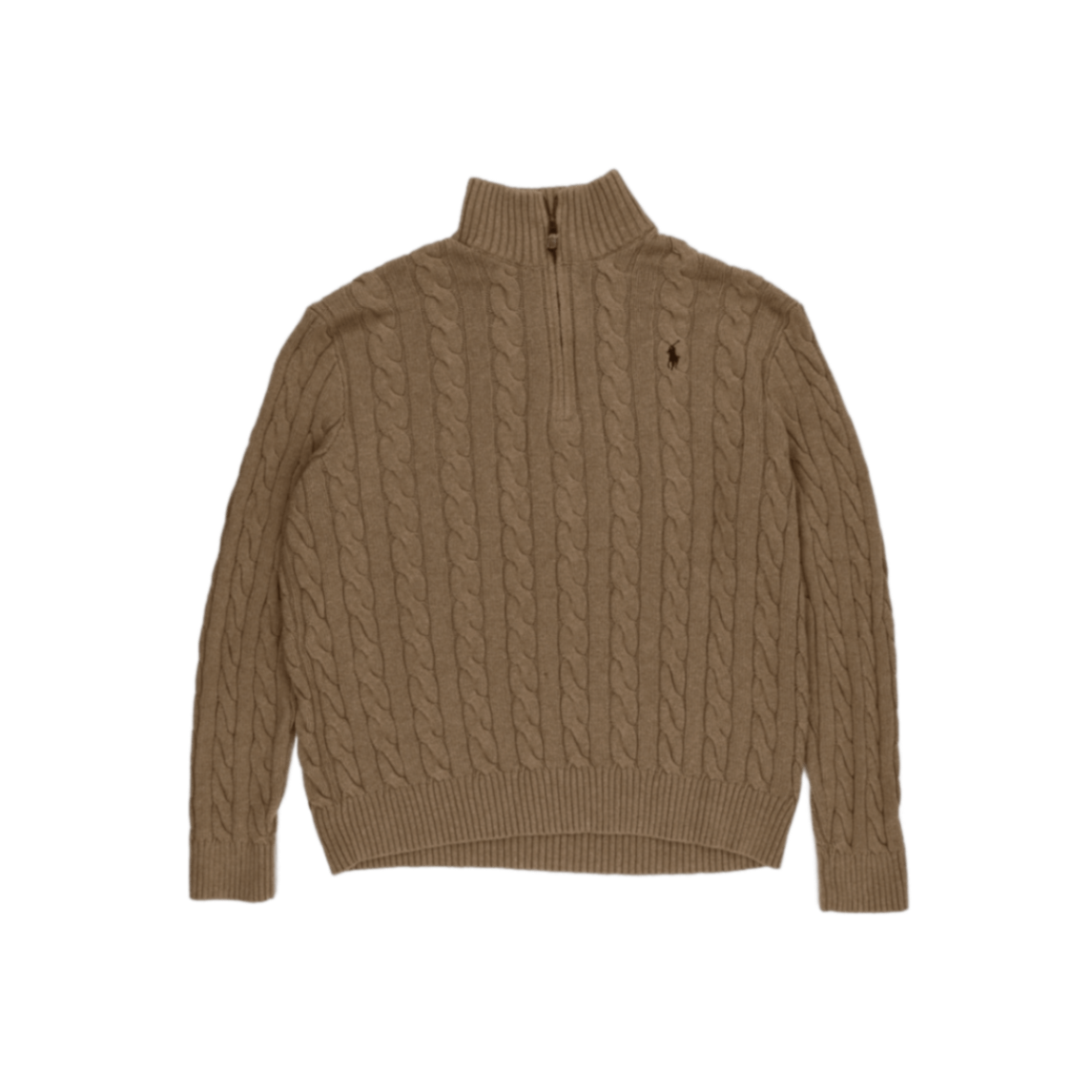 Polo Ralph Lauren XL Beige Cable Knit 1/4 Zip Mock Neck Jumper Cotton Wool Blend