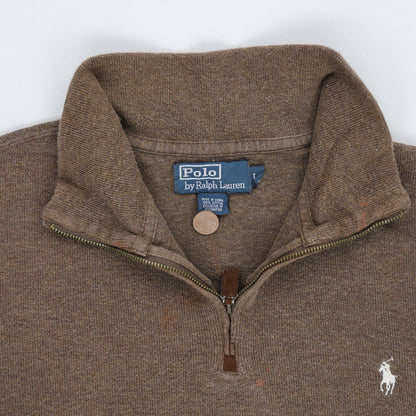 Ralph Lauren Brown Wool Blend Quarter Zip Sweatshirt Large Vintage High Neck