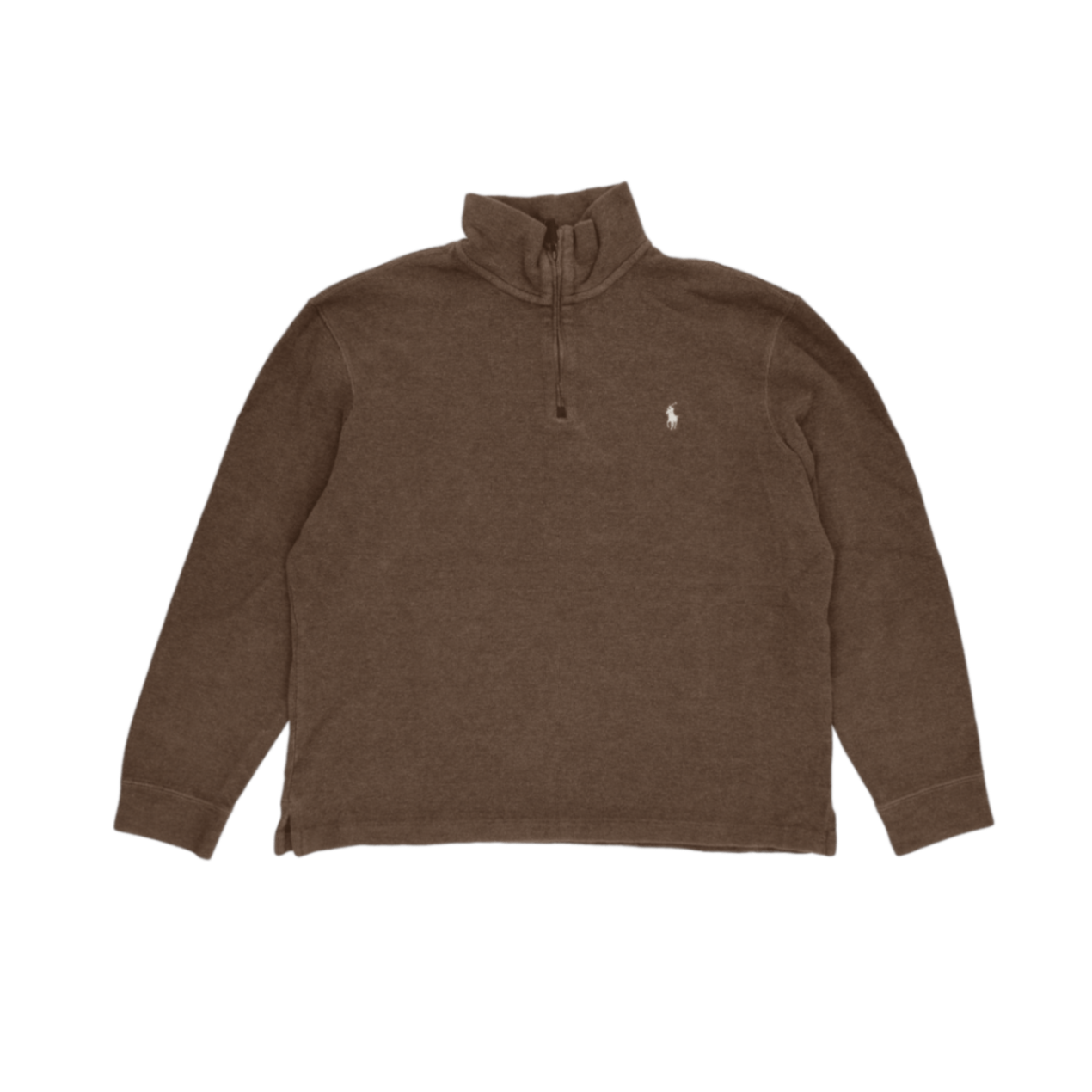 Ralph Lauren Brown Wool Blend Quarter Zip Sweatshirt Large Vintage High Neck