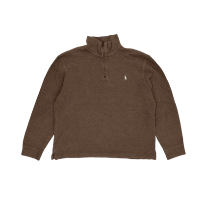 Ralph Lauren Brown Wool Blend Quarter Zip Sweatshirt Large Vintage High Neck