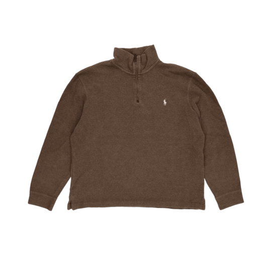 Ralph Lauren Brown Wool Blend Quarter Zip Sweatshirt Large Vintage High Neck