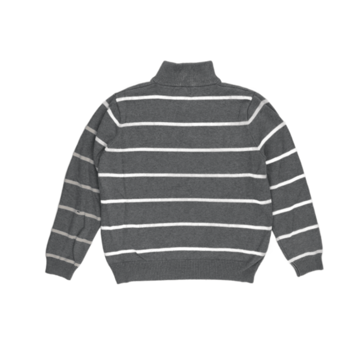 Polo Jeans Company Ralph Lauren Grey Striped Quarter Zip Knit Jumper Large 100 Percent Cotton Vintage High Neck