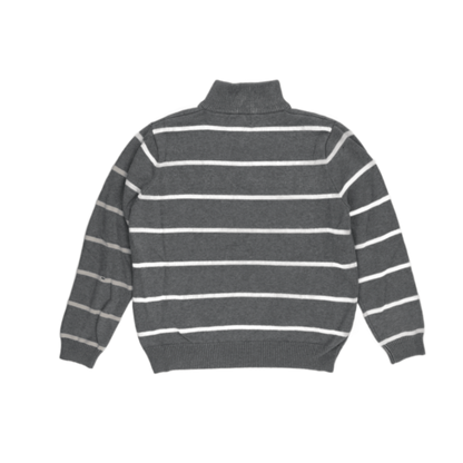 Polo Jeans Company Ralph Lauren Grey Striped Quarter Zip Knit Jumper Large 100 Percent Cotton Vintage High Neck