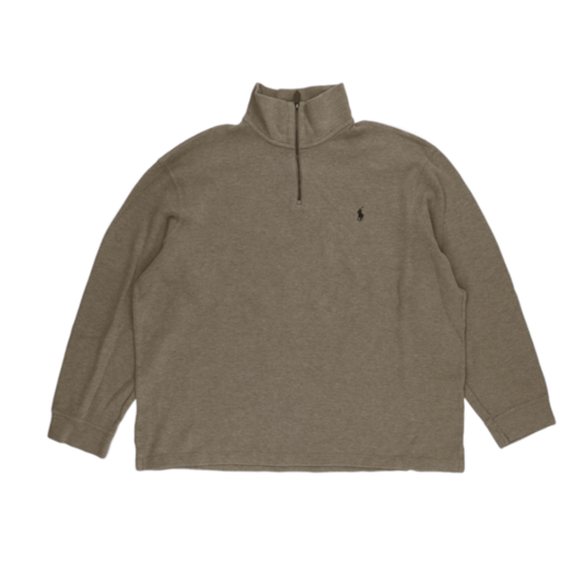 Ralph Lauren XXL Beige Quarter Zip Sweatshirt 100% Cotton Mens Knitwear