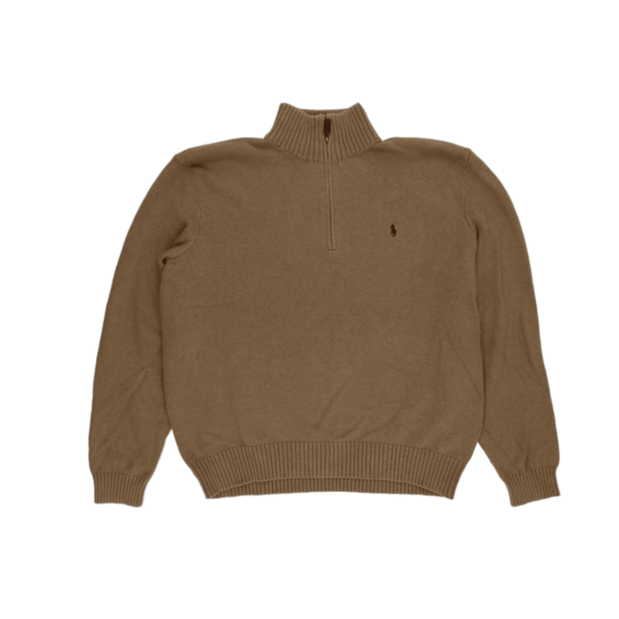 Ralph Lauren 1/4 Zip Jumper Camel Brown XL 100% Cotton Vintage High Neck