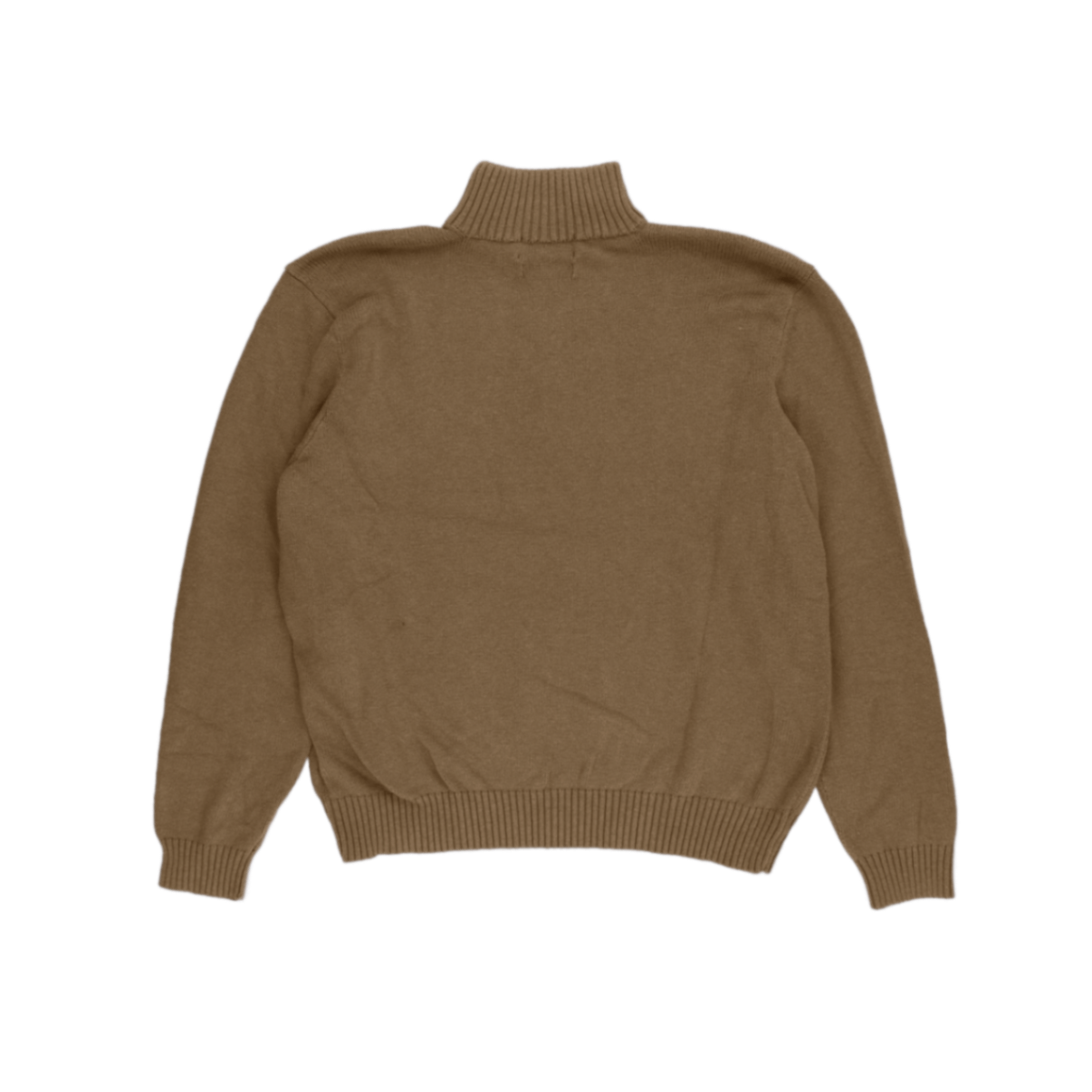 Ralph Lauren 1/4 Zip Jumper Camel Brown XL 100% Cotton Vintage High Neck
