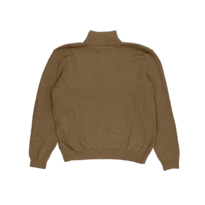 Ralph Lauren 1/4 Zip Jumper Camel Brown XL 100% Cotton Vintage High Neck