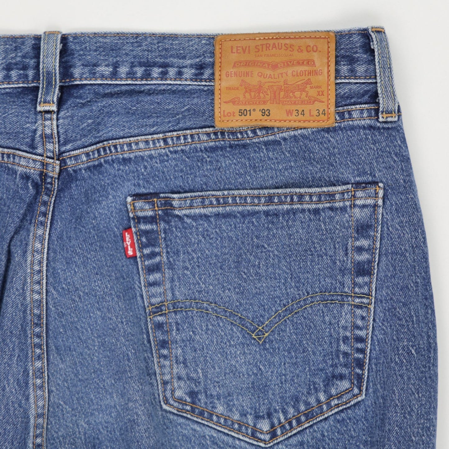 Levi's 501 '93 Straight Fit Blue Denim Jeans W34 L34 100% Cotton Vintage