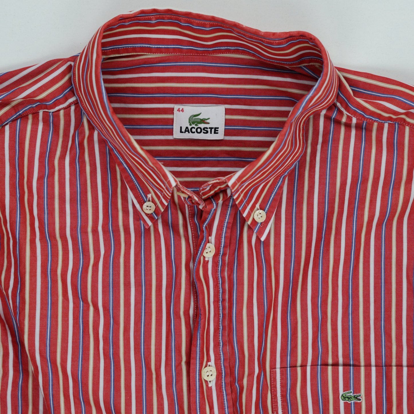 Lacoste Red Multi Button Up Shirt Size 44 Cotton Long Sleeve Collared
