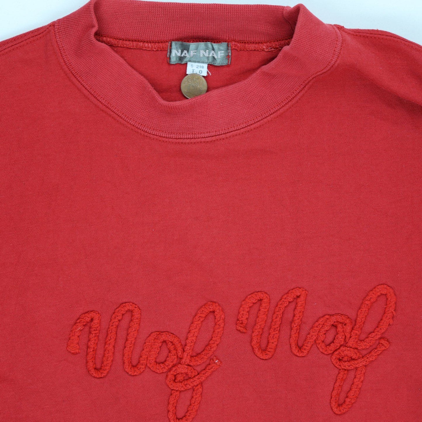 Naf Naf Vintage Red Crew Neck Sweatshirt Unisex Large Cotton Blend