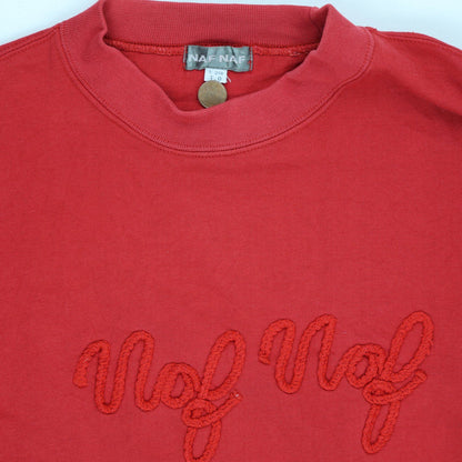 Naf Naf Vintage Red Crew Neck Sweatshirt Unisex Large Cotton Blend