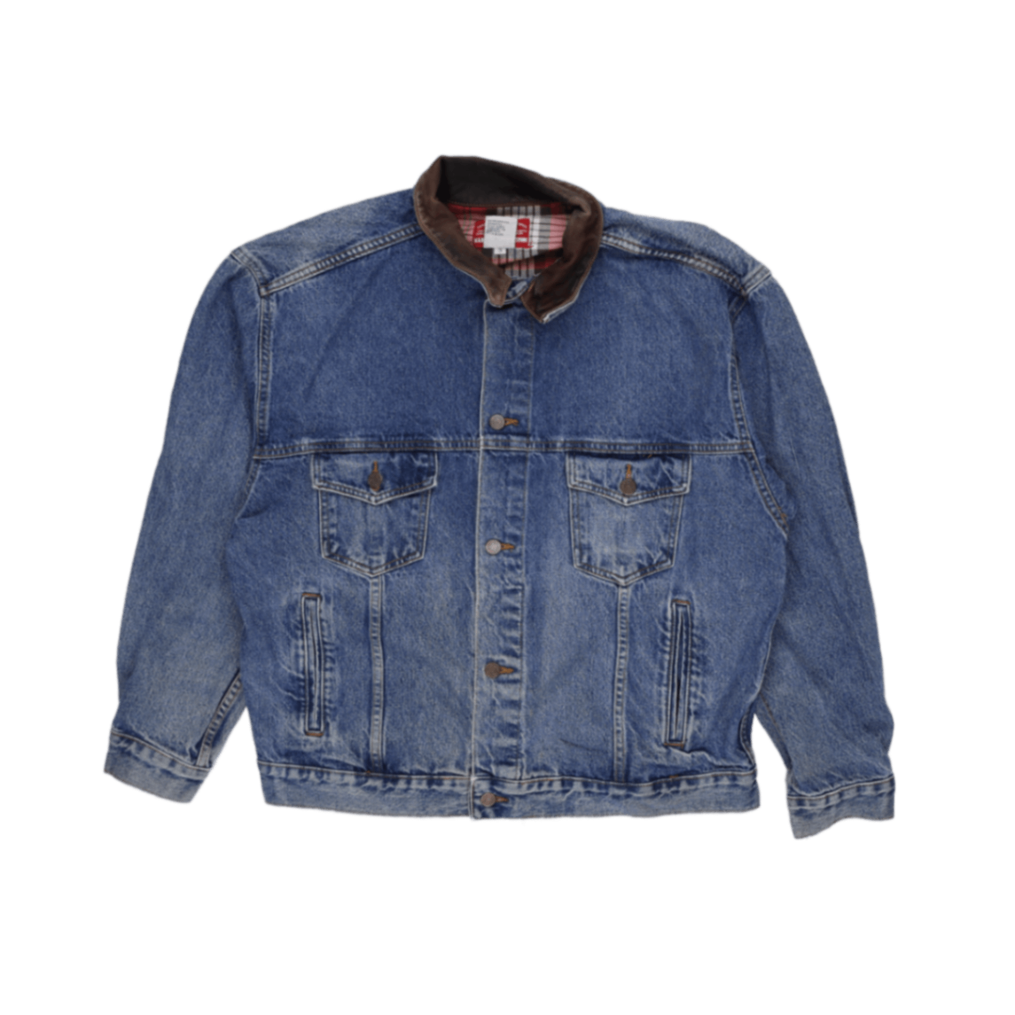 Marlboro Country Store Vintage Denim Jacket Blue XL 100% Cotton Leather Collar Western Style