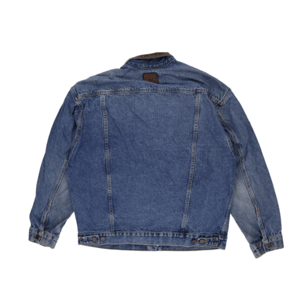 Marlboro Country Store Vintage Denim Jacket Blue XL 100% Cotton Leather Collar Western Style